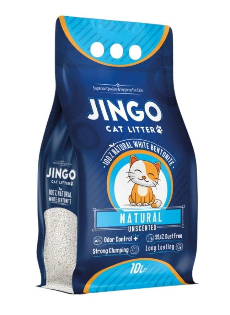 JINGO - High Performance Absorption And Clumping Cat Litter Natural Unscented 10 Liters 8KG Great For Sensitive Cats - Image 1