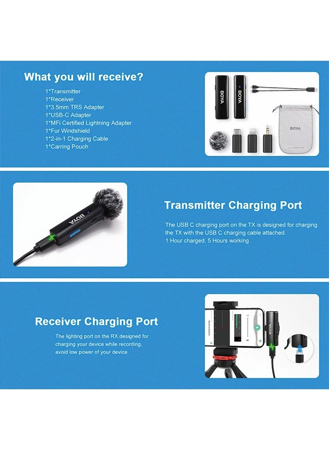 BOYA - BOYA BOYALINK A1 Wireless Lavalier Microphone for iPhone/Android/Camera Vlogging, All-in-One Lapel Dual Mic System & Lightning & USB-C Inputs for Smartphones/DSLR YouTube Facebook Live - Image 1