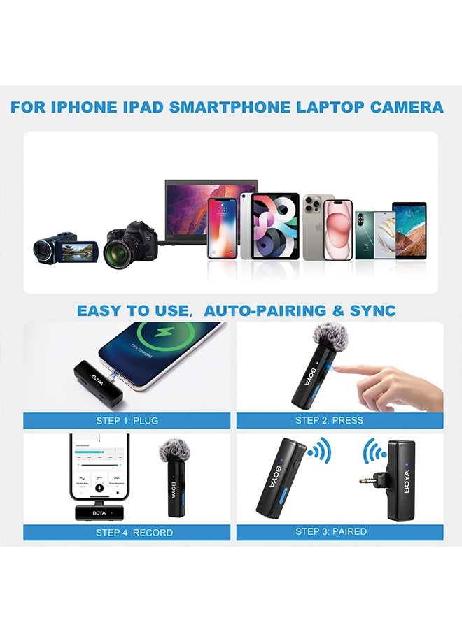 BOYA - BOYA BOYALINK A1 Wireless Lavalier Microphone for iPhone/Android/Camera Vlogging, All-in-One Lapel Dual Mic System & Lightning & USB-C Inputs for Smartphones/DSLR YouTube Facebook Live - Image 1