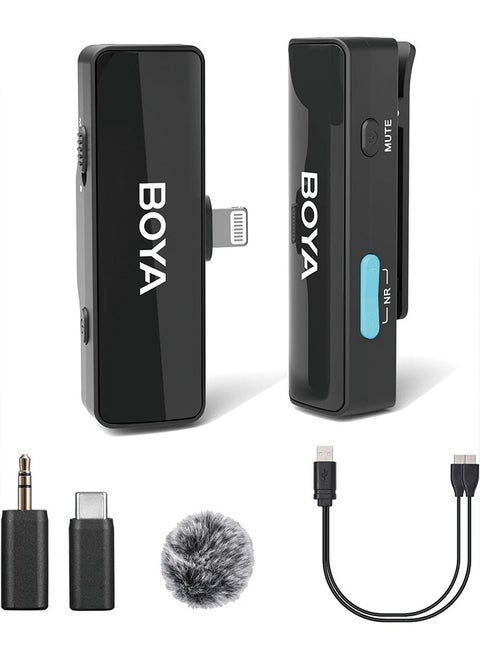 BOYA BOYALINK A1 Wireless Lavalier Microphone for iPhone/Android/Camera Vlogging, All-in-One Lapel Dual Mic System & Lightning & USB-C Inputs for Smartphones/DSLR YouTube Facebook Live