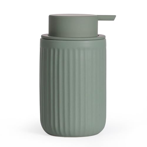 INGOFIN Ceramic Lotion Dispenser - 12oz Refillable Hand Soap Dispenser Bathroom, Modern Liquid Soap Dispenser with Pump, Dish Dispenser for Kitchen, Sage Green - Image 1
