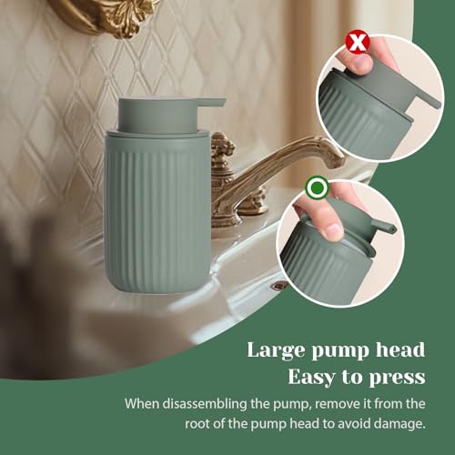 INGOFIN Ceramic Lotion Dispenser - 12oz Refillable Hand Soap Dispenser Bathroom, Modern Liquid Soap Dispenser with Pump, Dish Dispenser for Kitchen, Sage Green - Image 4