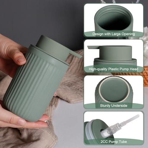 INGOFIN Ceramic Lotion Dispenser - 12oz Refillable Hand Soap Dispenser Bathroom, Modern Liquid Soap Dispenser with Pump, Dish Dispenser for Kitchen, Sage Green - Image 5