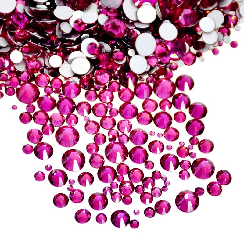 AD Beads 1440 Pieces Mixed Size Glue on Quality Glass Flatback Rhinestones Round Crystal Gems 24 Rose