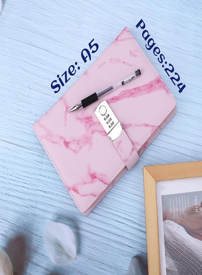 BOLDSTUFF Marble Diary With Lock For Girls And Women With Pen, A5 Personal Waterproof Journal With Lock 224 Pages Secret Girls Locked Diary, & Password Journals For Teen Girls (Pink V2) - Image 2