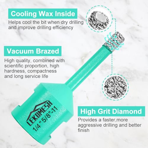LEKOMESH Diamond Core Drill Bits - 1/4 Inch with 5/8"-11 Thread Tile Hole Saw Cutter Dry Drilling for Porcelain Ceramic Tile Granite Marble Stone Vacuum Brazed Diamond Drill Bit 6mm - Image 4