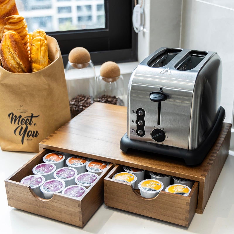 FLYIEE Wooden K Cup Organizer Coffee Pod Storage Box, Coffee Pods and Tea Organizer Holder, K Pod Drawer Coffee Maker Machine Stand, Organizador De Cafe, Kcup Drawer Organizer Under Brewer, 30 Pod Capacity - Image 4