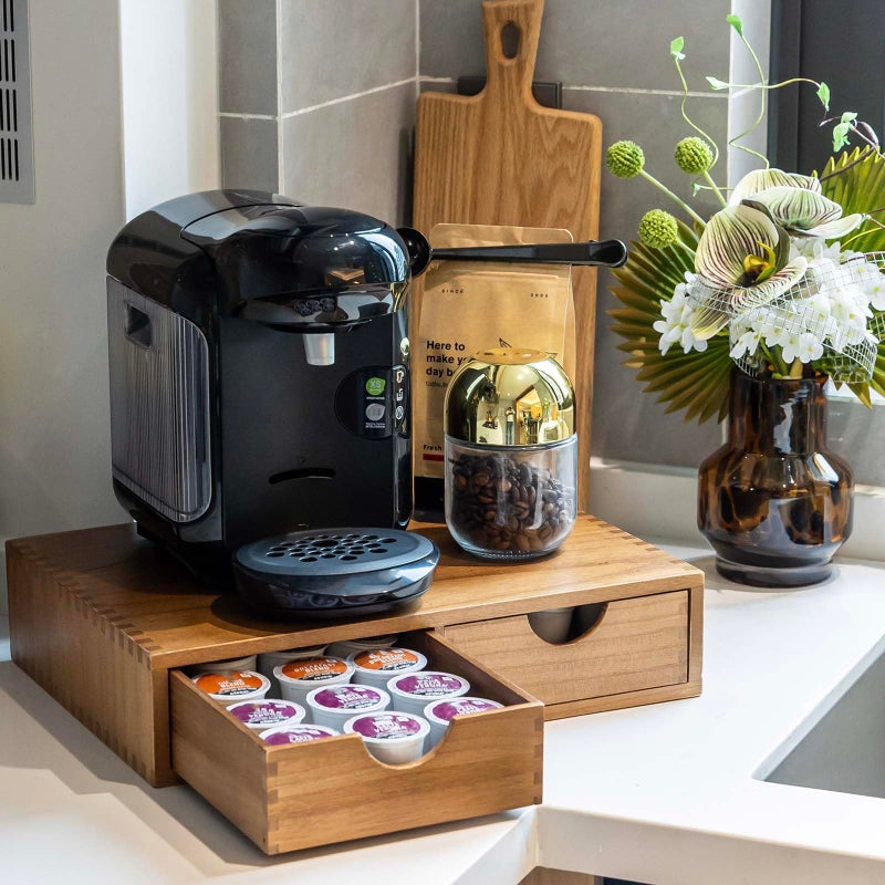 FLYIEE Wooden K Cup Organizer Coffee Pod Storage Box, Coffee Pods and Tea Organizer Holder, K Pod Drawer Coffee Maker Machine Stand, Organizador De Cafe, Kcup Drawer Organizer Under Brewer, 30 Pod Capacity - Image 5