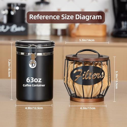 Yangbaga Coffee Filter Holder with Wood Lid,Wood and Metal Coffee Filter Storage Container Basket for Coffee Filters 2-4 Cup,Round Coffee Filter Holder Case for Counter,Coffee Bar Accessories decor - Image 3