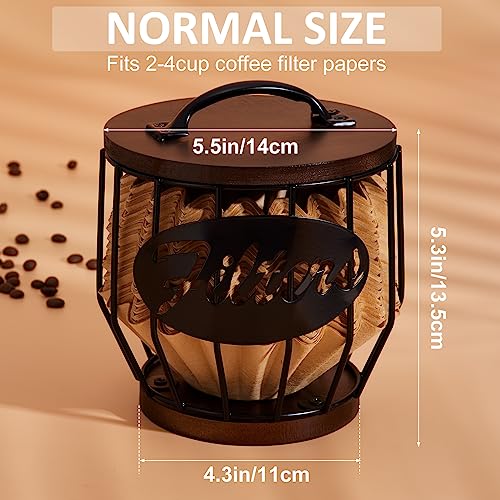 Yangbaga Coffee Filter Holder with Wood Lid,Wood and Metal Coffee Filter Storage Container Basket for Coffee Filters 2-4 Cup,Round Coffee Filter Holder Case for Counter,Coffee Bar Accessories decor - Image 2