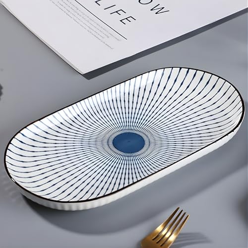 OLWICK® Japanese Style 12-Inch Ceramic Fish Plate – Spring Pattern Sushi Serving Platter, 30x15cm Porcelain Dish for Seafood, Appetizers & Snacks (1 Piece) - Image 1