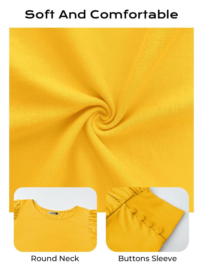 DOROSE Womens Tops Blouse for Work Puff Sleeve Dressy Casual Business T Shirts(Yellow, L) - Image 4