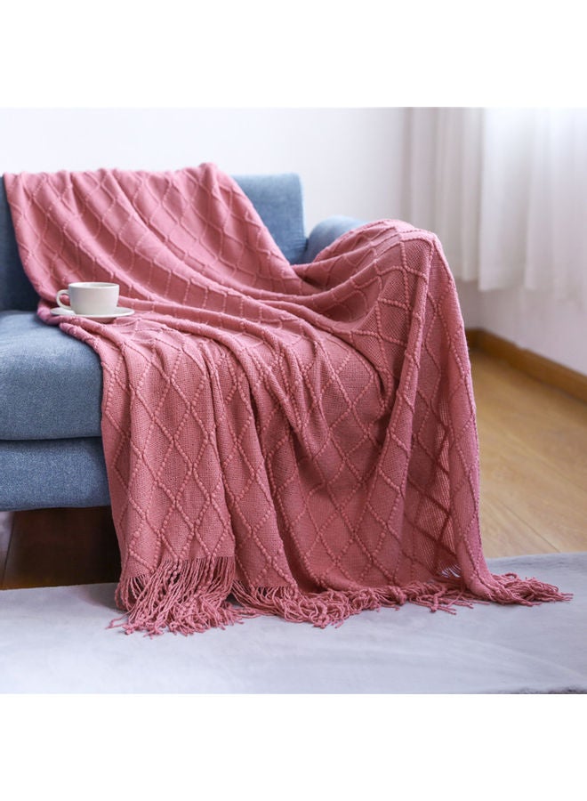 Soft Warm Rose Red Cotton Knitted Blanket 127x172cm - Image 2