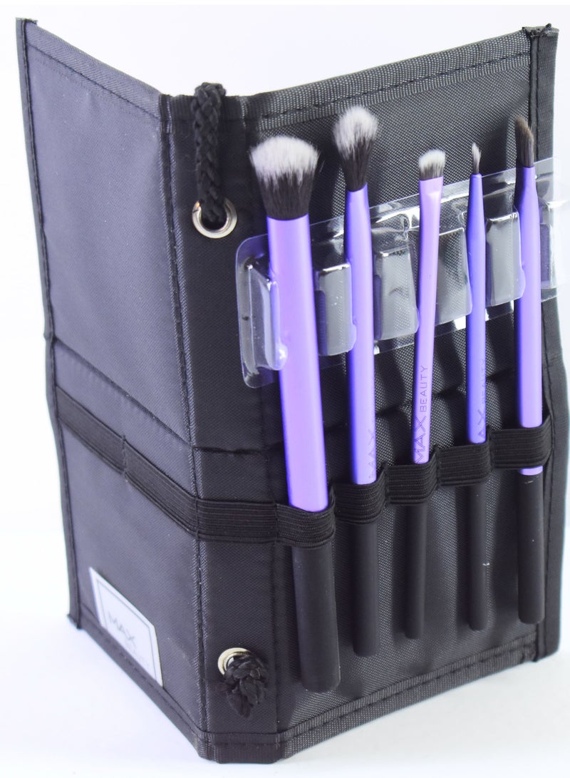 ماكس بيوتي طقم فرش تجميل احترافية مكون من 5 قطع مع حقيبة قابلة للطي أسود - Image 2