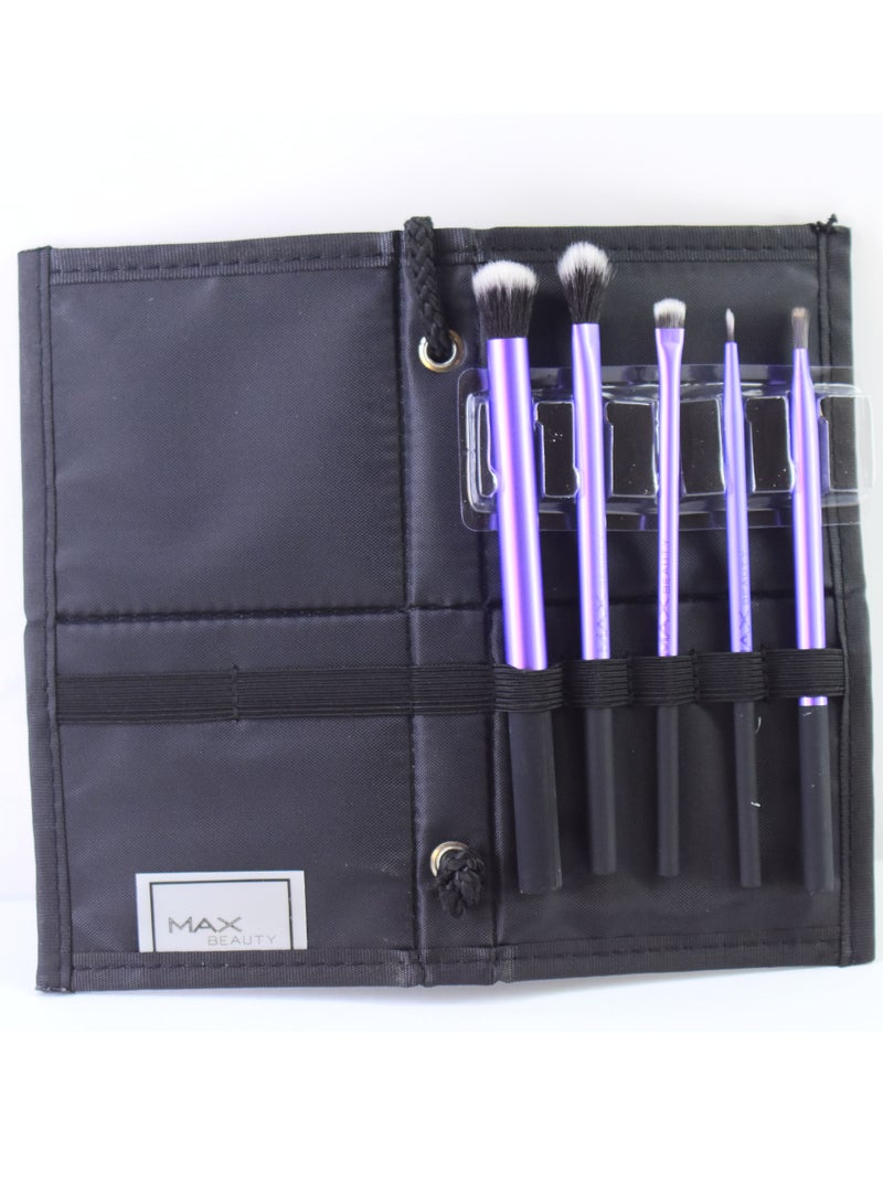 ماكس بيوتي طقم فرش تجميل احترافية مكون من 5 قطع مع حقيبة قابلة للطي أسود - Image 3