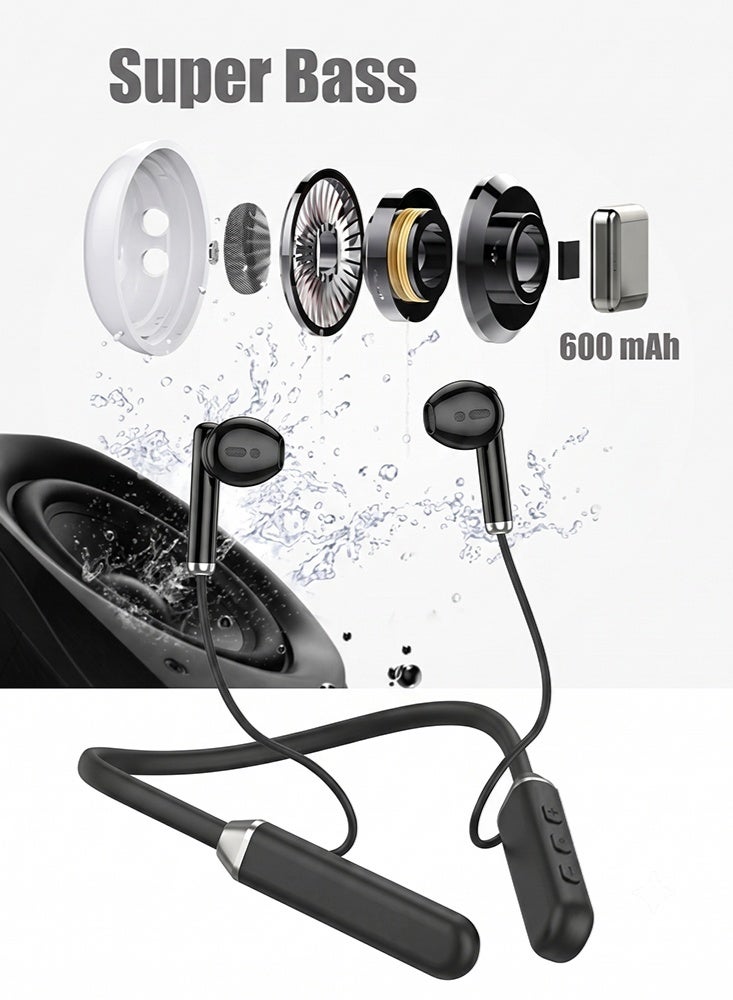 Tempo Wireless Bluetooth Neckband Earphones, Deep Bass Neck Headset, Clear Call Mic, Long Playtime Sports Neckband Earbuds Universal for Smartphones Black - Image 5