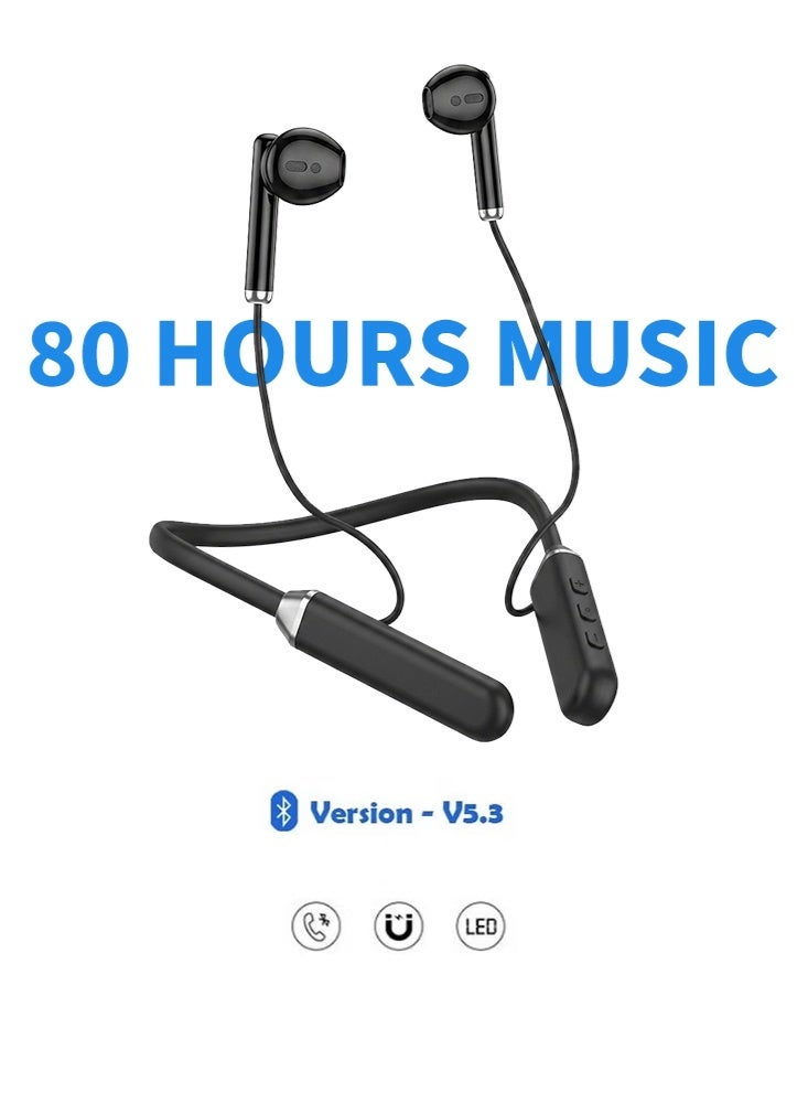 Tempo Wireless Bluetooth Neckband Earphones, Deep Bass Neck Headset, Clear Call Mic, Long Playtime Sports Neckband Earbuds Universal for Smartphones Black - Image 2