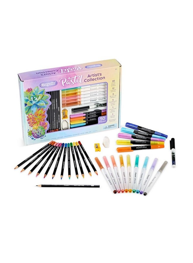 Crayola طقم فنون ألوان كرايولا الباستيل (50 قطعة)، مجموعة فنون للأطفال مع أقلام وألوان باستيل، هدية للأطفال، 8+ - Image 2