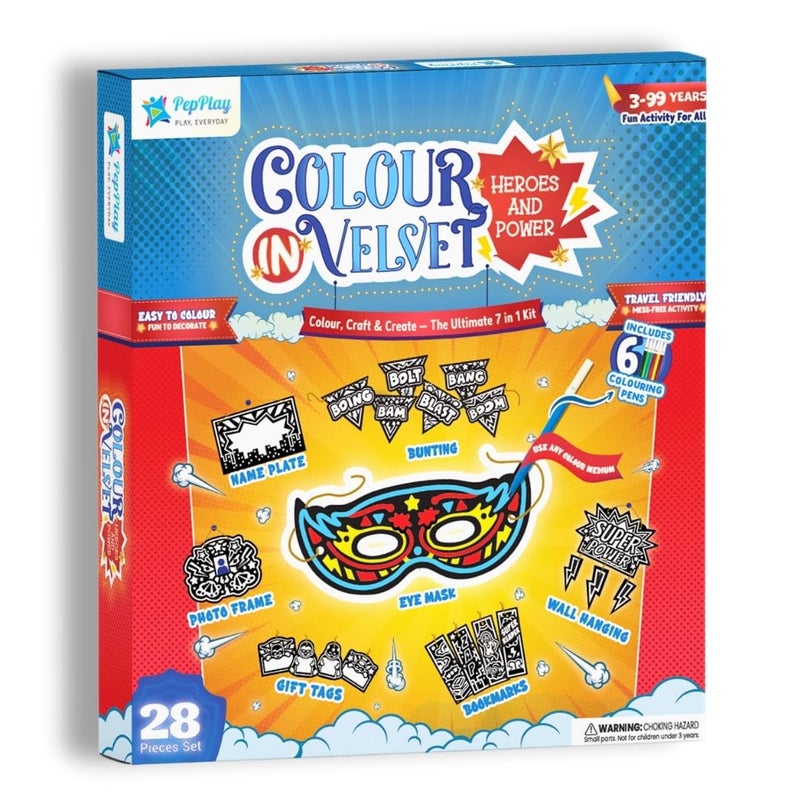 PepPlay Colour-in Velvet Heroes and Power – DIY Superhero Craft Kit for Boys | Mess-Free Coloring Activity | Gifts for Boys Age 3-10 | Creative Art Set | Return Gift | Travel Toy - Image 1