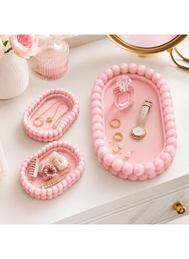 NAYATOPIA 3-Piece Beaded Jewelry and Accessories Tray Set, Pink - Image 2