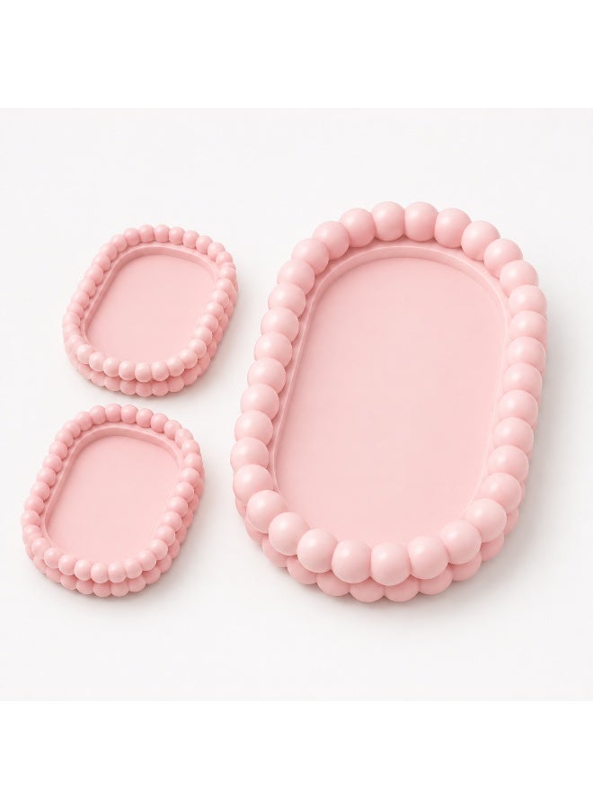 NAYATOPIA 3-Piece Beaded Jewelry and Accessories Tray Set, Pink - Image 1