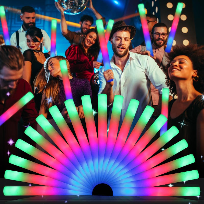 wellent 64 Pack Foam Glow Sticks Bulk LED Foam Sticks Foam Light Up Sticks with 3 Mode Colorful Flashing Glow Party Supplies Glow Sticks Bulk Party Pack for Wedding Birthday Concert Halloween - Image 2