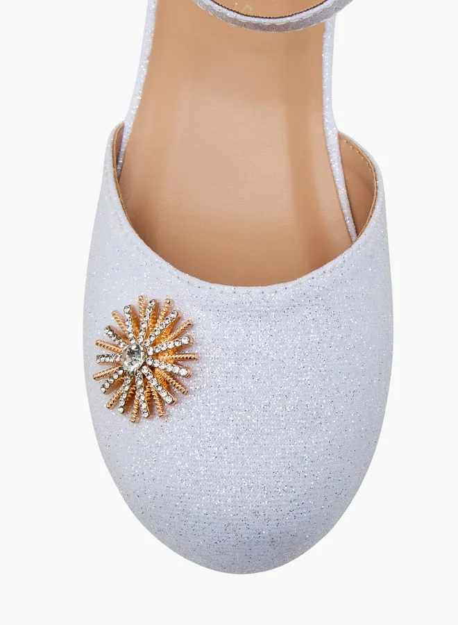 JUNIORS Girls Embellished Ballerina Shoes with Hook and Loop Closure