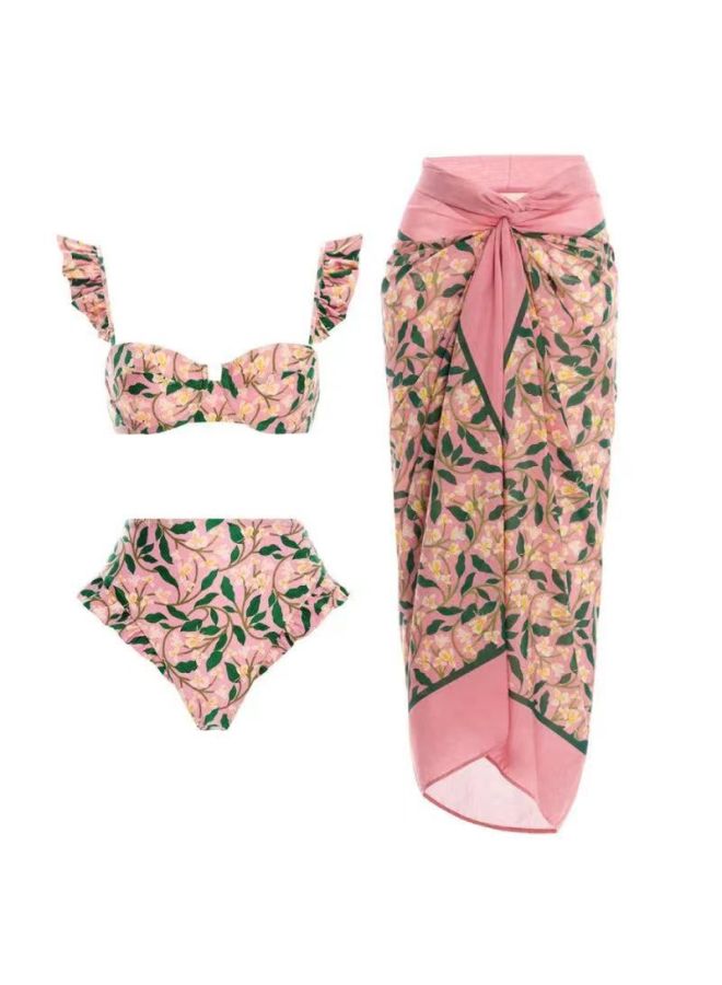 【Bohemian Holiday Style Three-piece Swimsuit For Women】 Multi-color Printed Beach Hot Spring Gauze Skirt European And American -Color:Blue Dragonfly Gauze Skirt 1 【Average Size】】- - Image 4