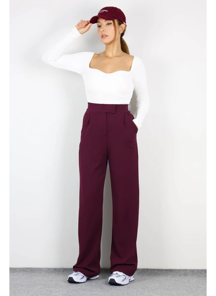 Ritnice Line Women's Lycra Velcro Closure Claret Red Palazzo Trousers