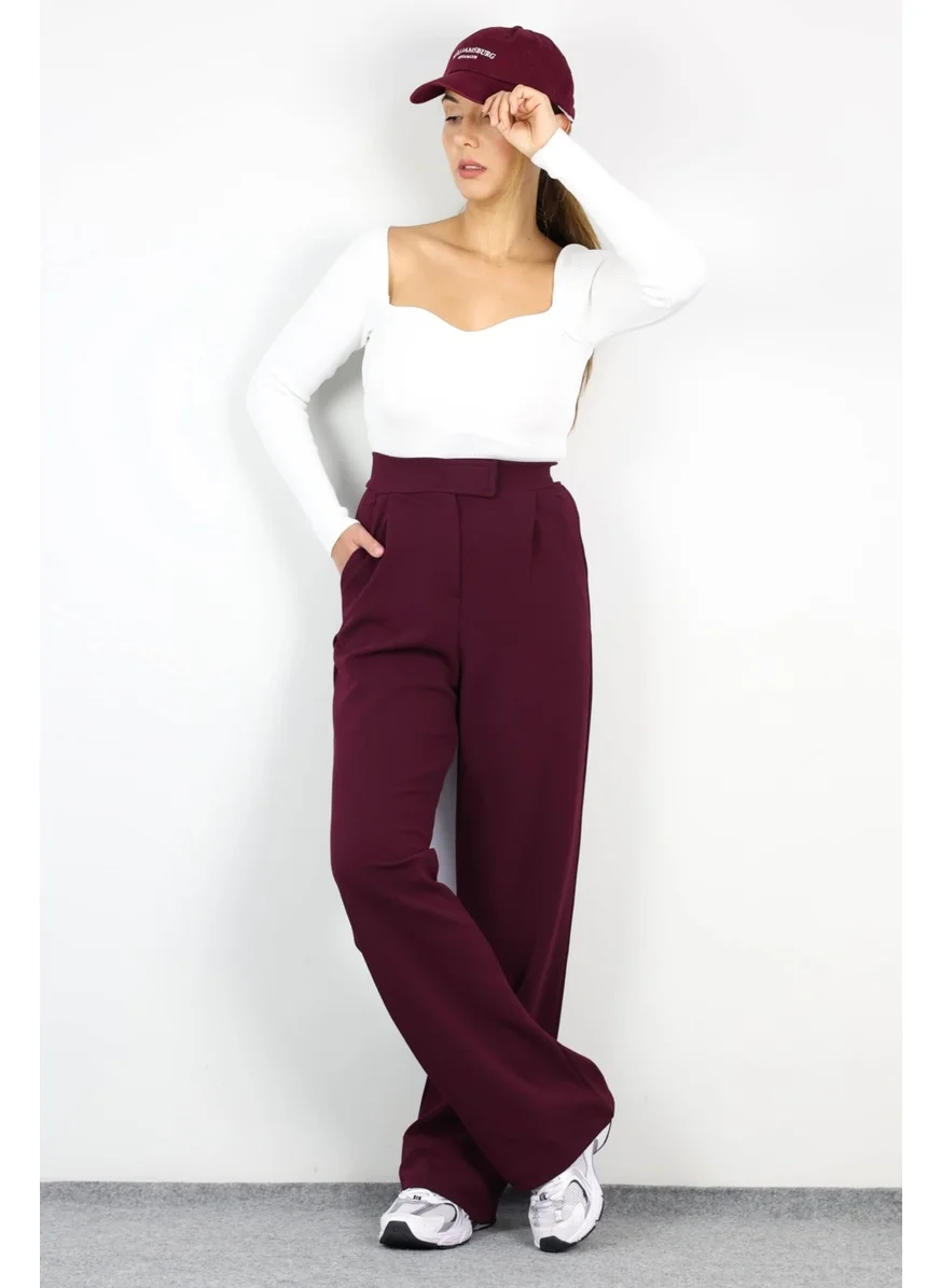 Ritnice Line Women's Lycra Velcro Closure Claret Red Palazzo Trousers
