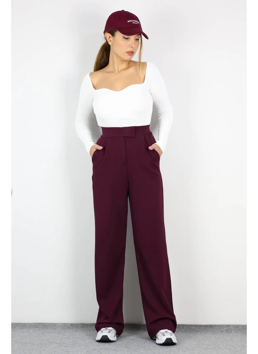 Ritnice Line Women's Lycra Velcro Closure Claret Red Palazzo Trousers