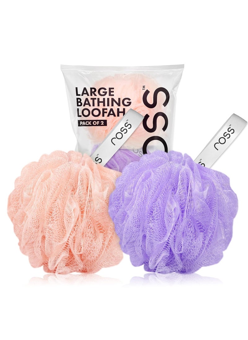 ROSS - Ross Large Bath Loofah Sponge Scrubber Exfoliator for High Lather Cleansing (Peach and Purple) - Image 1