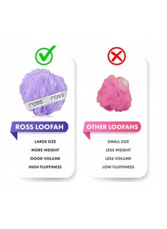 ROSS Ross Large Bath Loofah Sponge Scrubber Exfoliator for High Lather Cleansing (Peach and Purple)  - Image 2