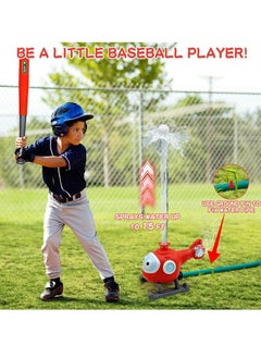 SYOSI Outdoor Water Spray Sprinklers, 2 in 1 T Ball Set for Kids and Toddlers, Backyard Spinning Airplane Sprinkler Toy Tee Ball Game, Sprays Up to 8ft High Attaches to Garden Hose  - Image 3