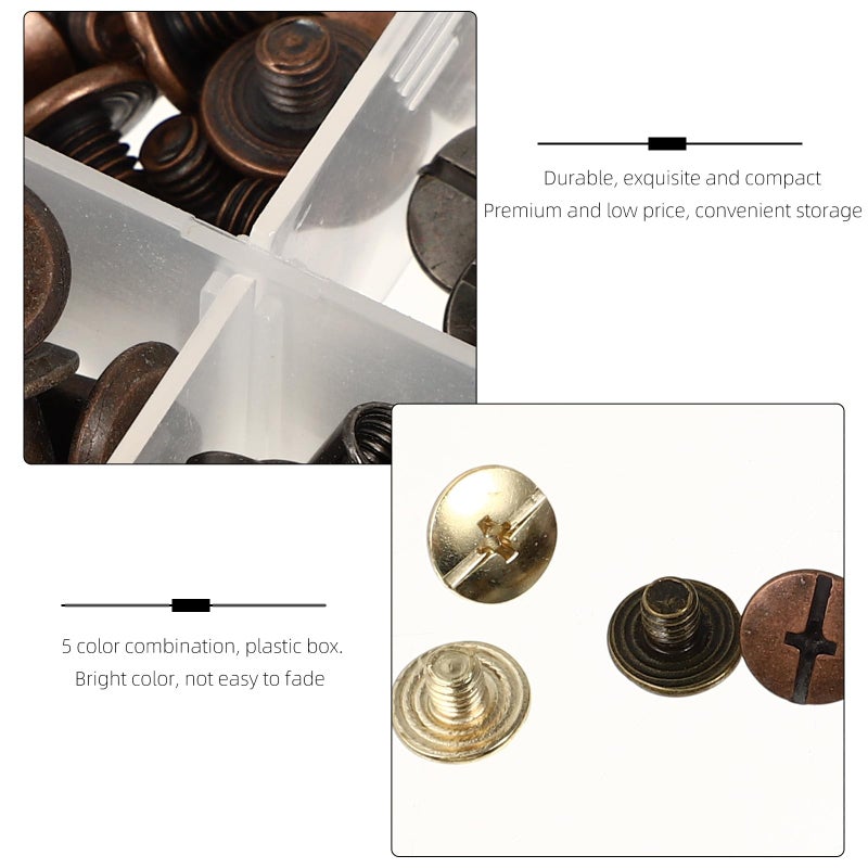 Double Sided Leather Rivets Set 5x8mm 200 Pcs 5 Colors DIY Craft Repair Accessories - Image 3