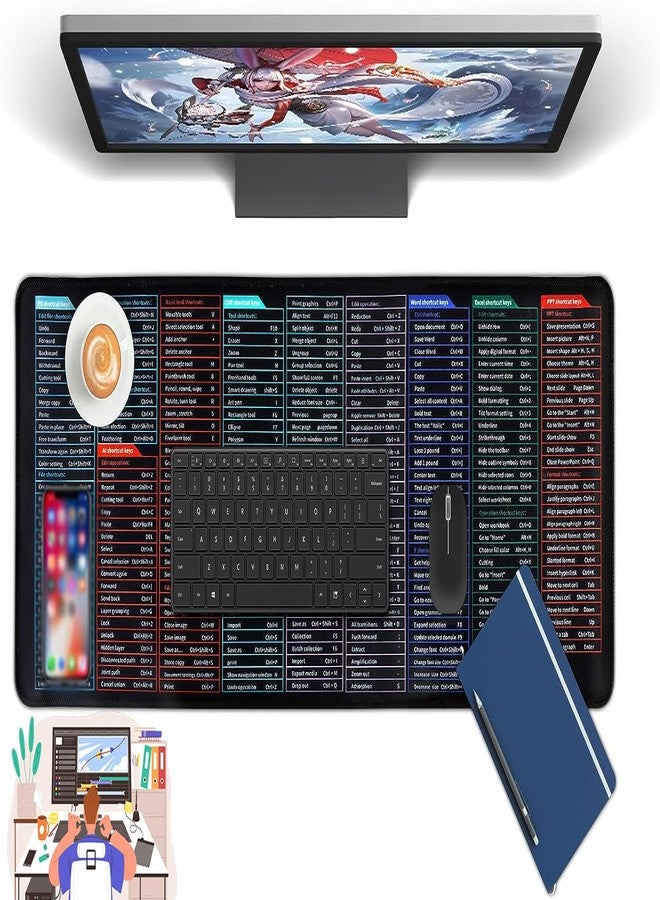 Vingtank Excel Cheat Sheet Desk Pad, Large Mouse Pads, Excel Shortcut Keys Mousepad, Non-Slip XL Office Desk Mat for Keyboard and Mouse 31.5 x 11.8in - Image 1