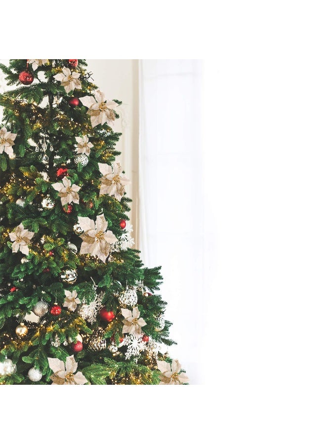 WILLBOND 36 Pieces Christmas Poinsettia Glitter Faux Flowers Christmas Artificial Flowers Tree Ornaments Topper Xmas Decorations(Gold) - Image 4