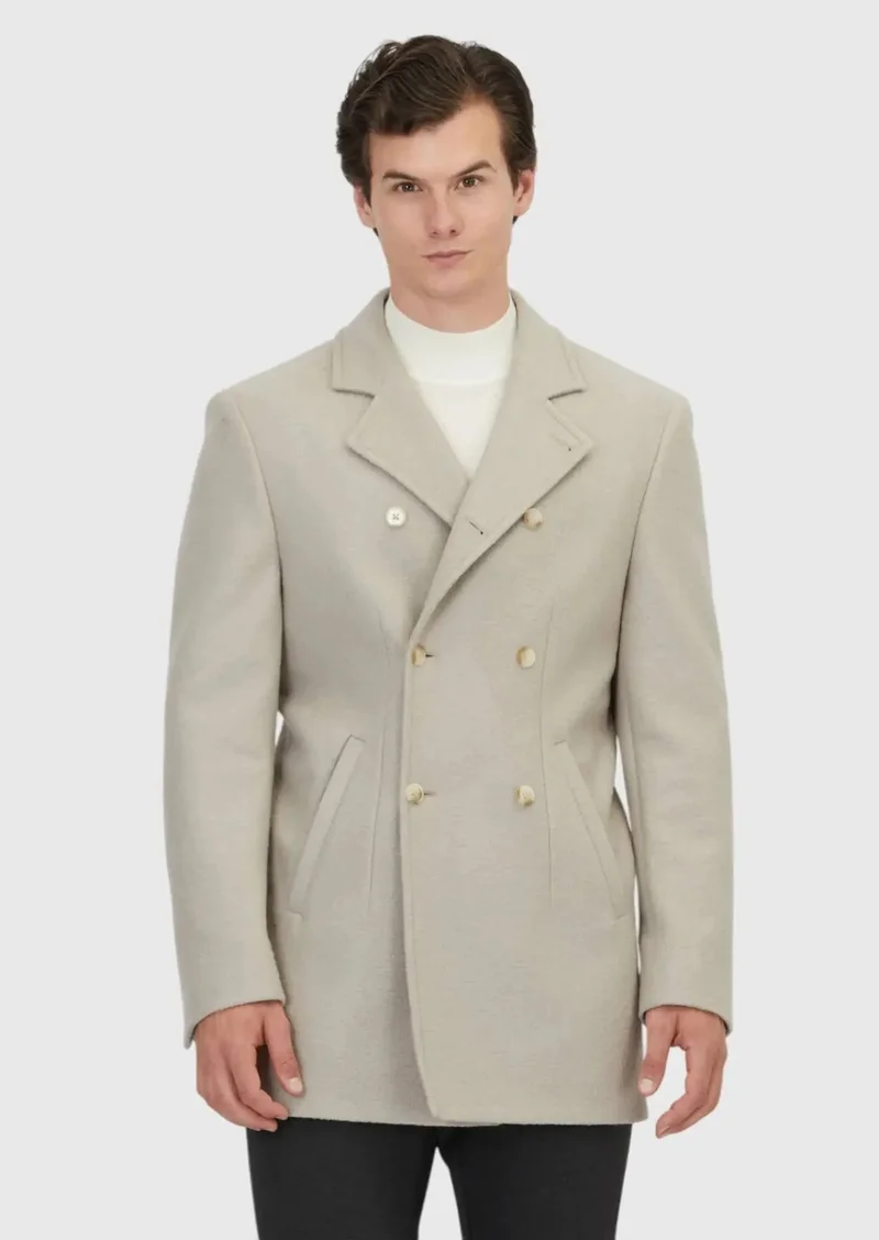 RAMSEY Mink Regular Fit Double Breasted Collar Casual Weaving Coat