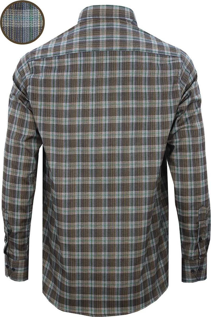 فاريتا Men's Blue Green Classic Cut Check Collar Buttoned One Pocket Long Sleeve Shirt