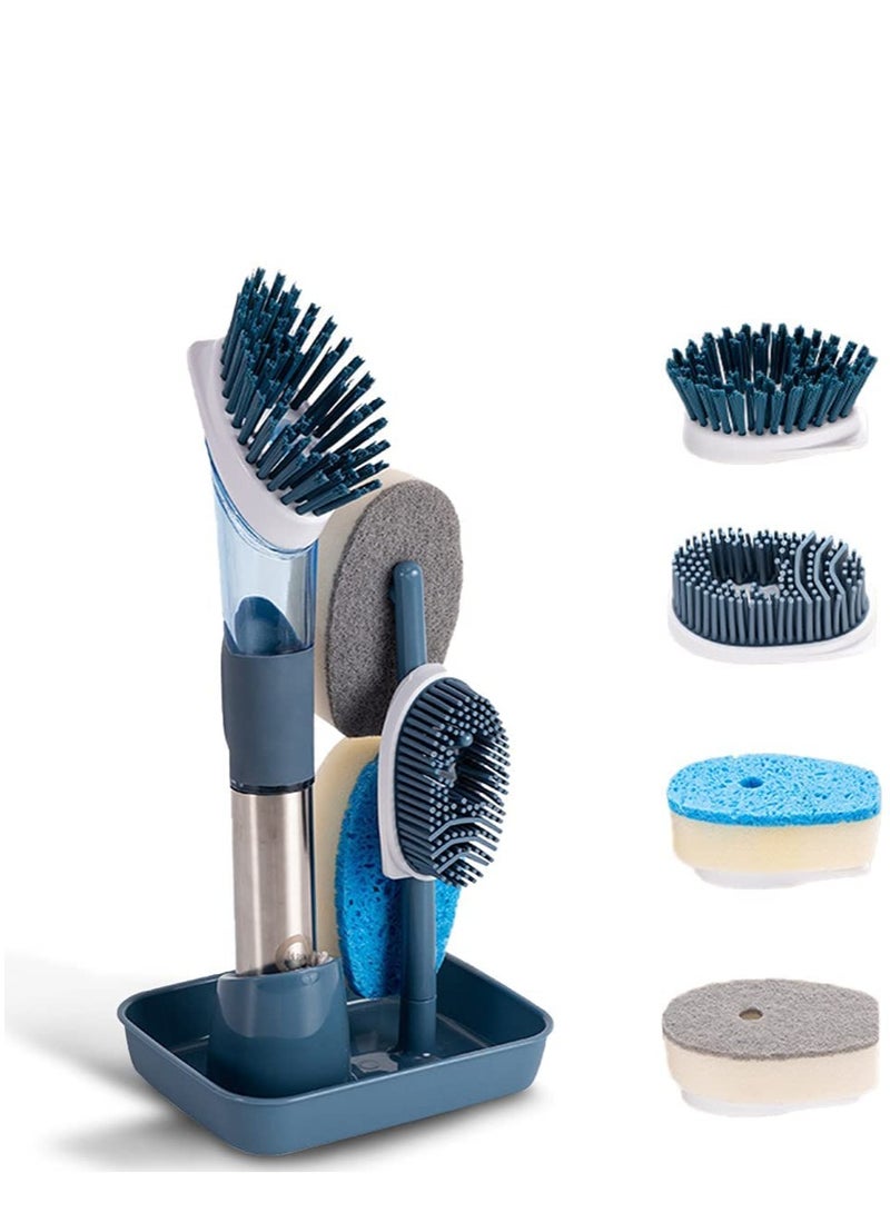 Suntown Dish Cleaning Brush Soap Dispenser Kitchen Dish Scrub Brush with Replaceable PP Head Dish Cleaning Brush with Stainless Steel Handle Dishes Kitchen Scrub Brush for Dish Pot Pan Sink Cleaning - Image 1