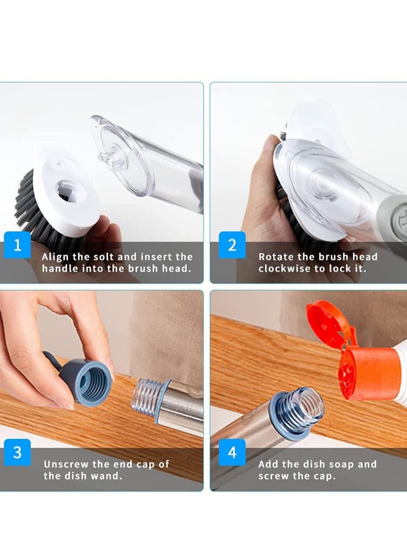 Suntown Dish Cleaning Brush Soap Dispenser Kitchen Dish Scrub Brush with Replaceable PP Head Dish Cleaning Brush with Stainless Steel Handle Dishes Kitchen Scrub Brush for Dish Pot Pan Sink Cleaning - Image 5
