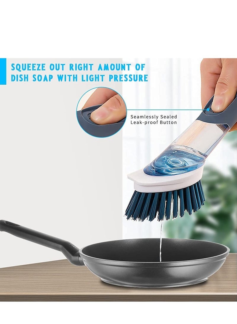 Suntown Dish Cleaning Brush Soap Dispenser Kitchen Dish Scrub Brush with Replaceable PP Head Dish Cleaning Brush with Stainless Steel Handle Dishes Kitchen Scrub Brush for Dish Pot Pan Sink Cleaning - Image 2