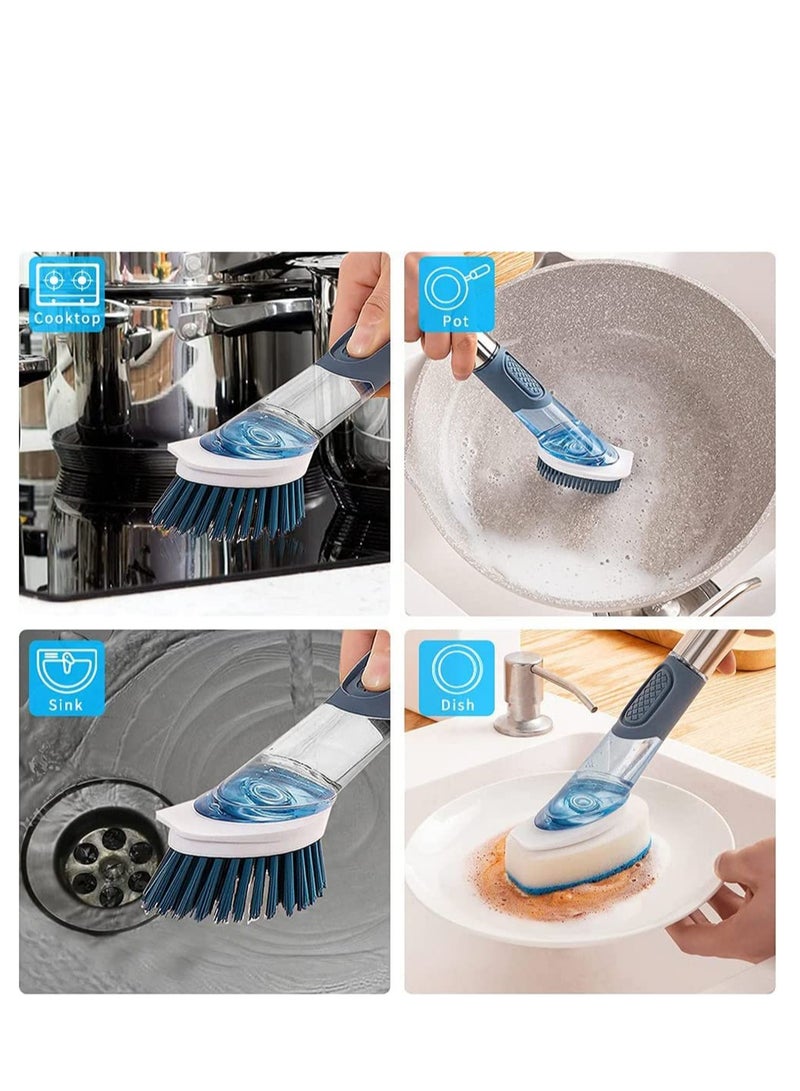 Suntown Dish Cleaning Brush Soap Dispenser Kitchen Dish Scrub Brush with Replaceable PP Head Dish Cleaning Brush with Stainless Steel Handle Dishes Kitchen Scrub Brush for Dish Pot Pan Sink Cleaning - Image 4