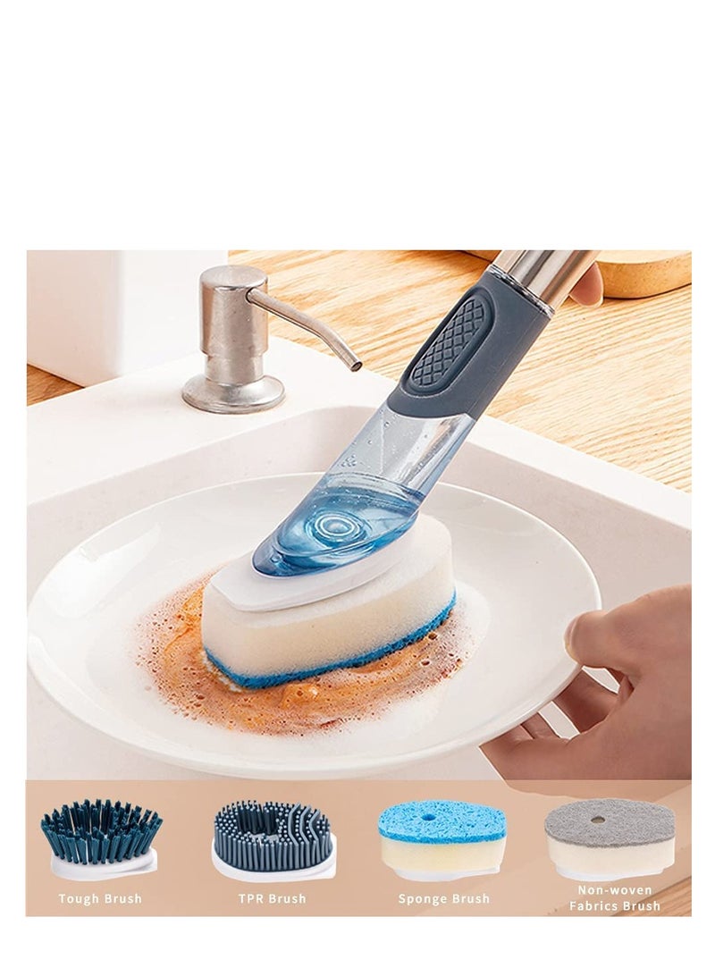 Suntown Dish Cleaning Brush Soap Dispenser Kitchen Dish Scrub Brush with Replaceable PP Head Dish Cleaning Brush with Stainless Steel Handle Dishes Kitchen Scrub Brush for Dish Pot Pan Sink Cleaning - Image 3