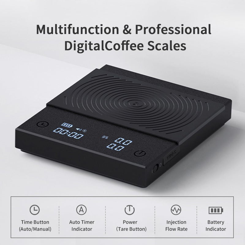 TIMEMORE Coffee Scale Basic 2.0 Electronic Espresso Scale with Water Flow Rate and Timer Function, Free Switching of Ounce/kg Units, Digital Scale for Kitchen/Baking/Cooking, Black - Image 2