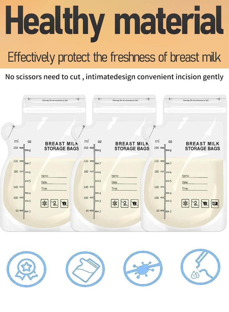 HEROCKX Pack Of 30 Breastmilk Storage Bags, Easy Pour Pre-sterilized Milk Storage Bags,Self-standing Design For Pumping Freezing And Feeding Milk, Double Zipper Seal - 250 ML - Image 2