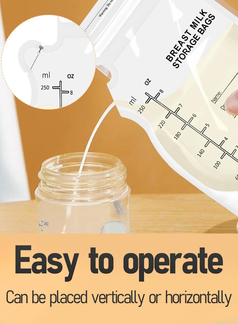 HEROCKX Pack Of 30 Breastmilk Storage Bags, Easy Pour Pre-sterilized Milk Storage Bags,Self-standing Design For Pumping Freezing And Feeding Milk, Double Zipper Seal - 250 ML - Image 3