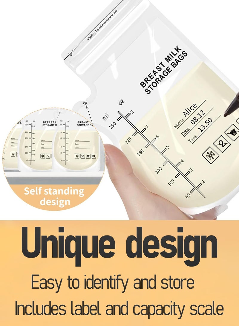 HEROCKX Pack Of 30 Breastmilk Storage Bags, Easy Pour Pre-sterilized Milk Storage Bags,Self-standing Design For Pumping Freezing And Feeding Milk, Double Zipper Seal - 250 ML - Image 4