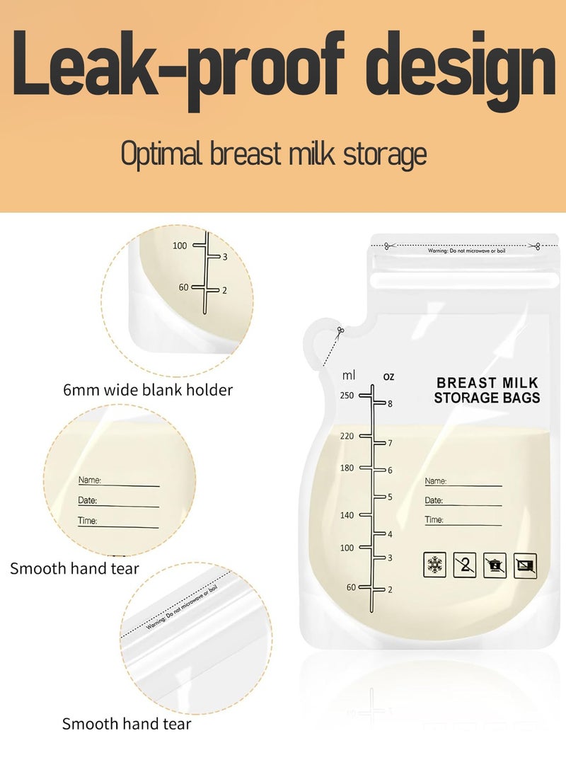 HEROCKX Pack Of 30 Breastmilk Storage Bags, Easy Pour Pre-sterilized Milk Storage Bags,Self-standing Design For Pumping Freezing And Feeding Milk, Double Zipper Seal - 250 ML - Image 5