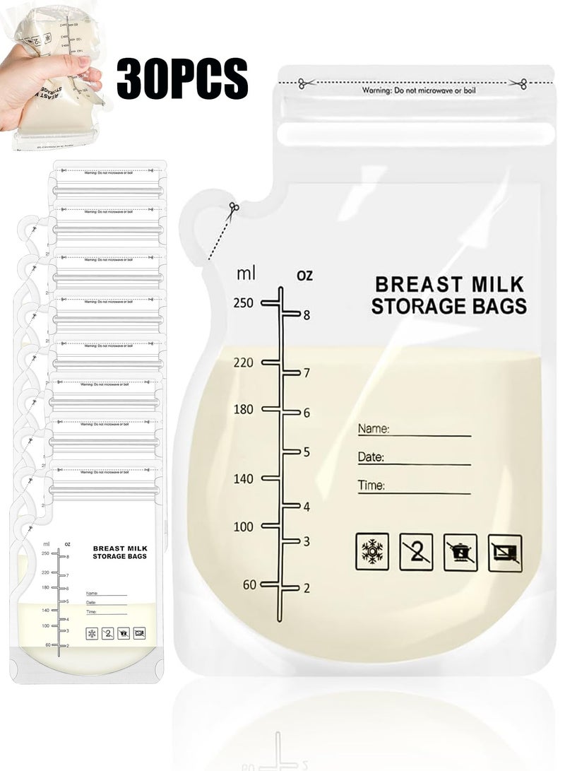 HEROCKX Pack Of 30 Breastmilk Storage Bags, Easy Pour Pre-sterilized Milk Storage Bags,Self-standing Design For Pumping Freezing And Feeding Milk, Double Zipper Seal - 250 ML - Image 1